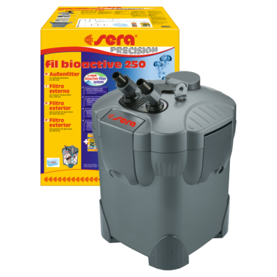 Filtro exterior aquário Sera Precision fil bioactive 250 cinzento com torneiras pretas e caixa amarela