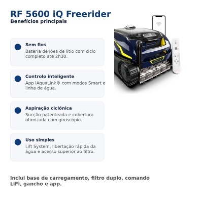 Robô de limpeza RF 5600 iQ Freerider azul escuro com comando remoto e smartphone