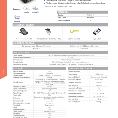 Aspirador elétrico sem fios Zodiac RF 5400 iQ Freerider com acessórios incluídos e especificações técnicas
