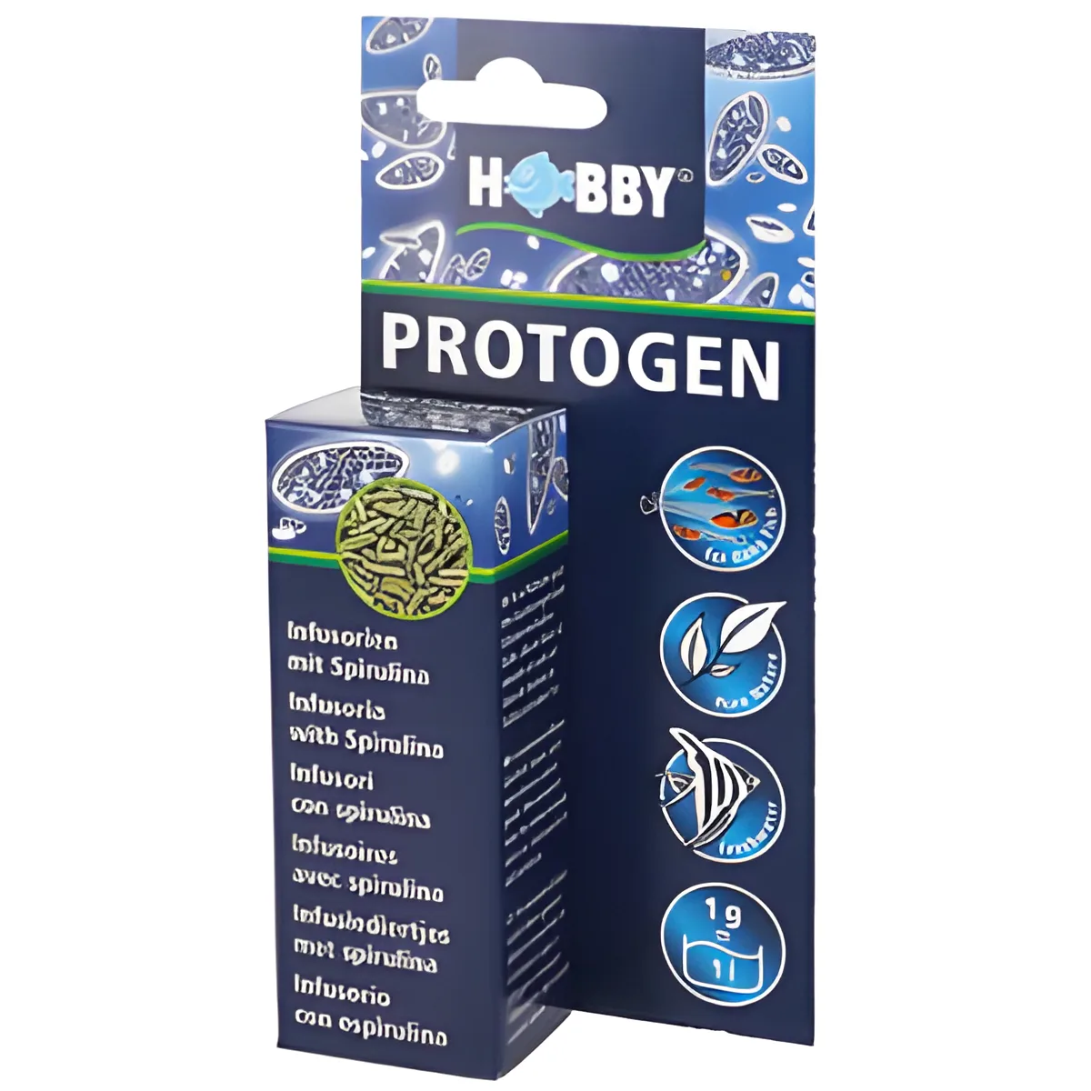 Embalagem azul escura do produto Hobby Protogen para aquários