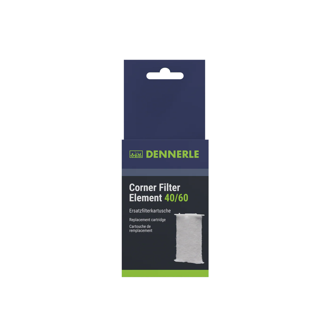 Embalagem filtro de canto branco DENNERLE com texto 40/60