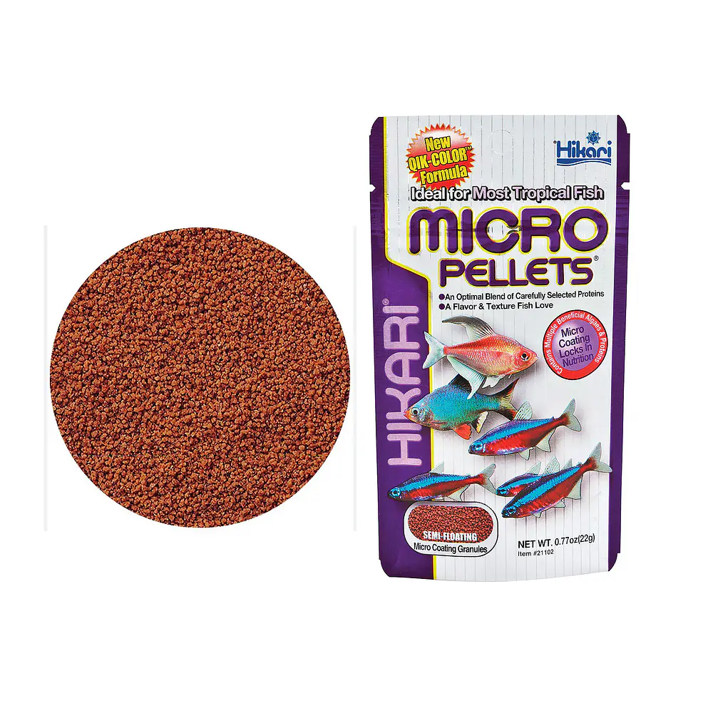 Pacote de pellets micro para peixes tropicais da Hikari com pellets castanhos