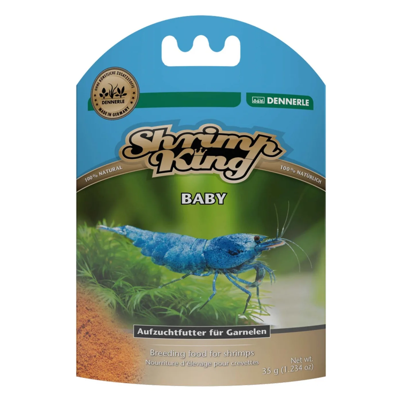 Embalagem azul Shrimp King BABY alimento para camarões da DENNERLE