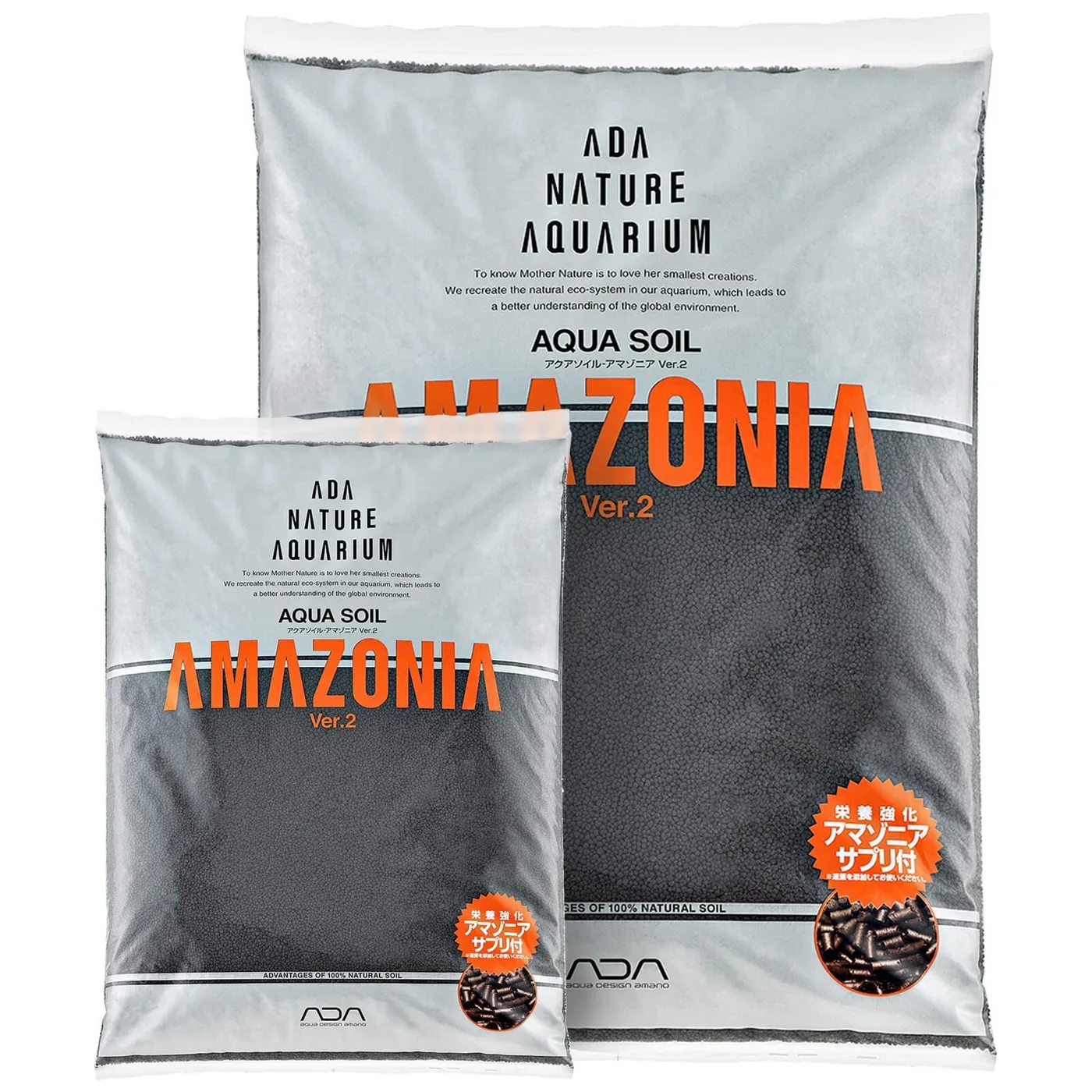 Sacos prateados de Aqua Soil Amazonia Ver. 2 para aquários com grânulos pretos visíveis
