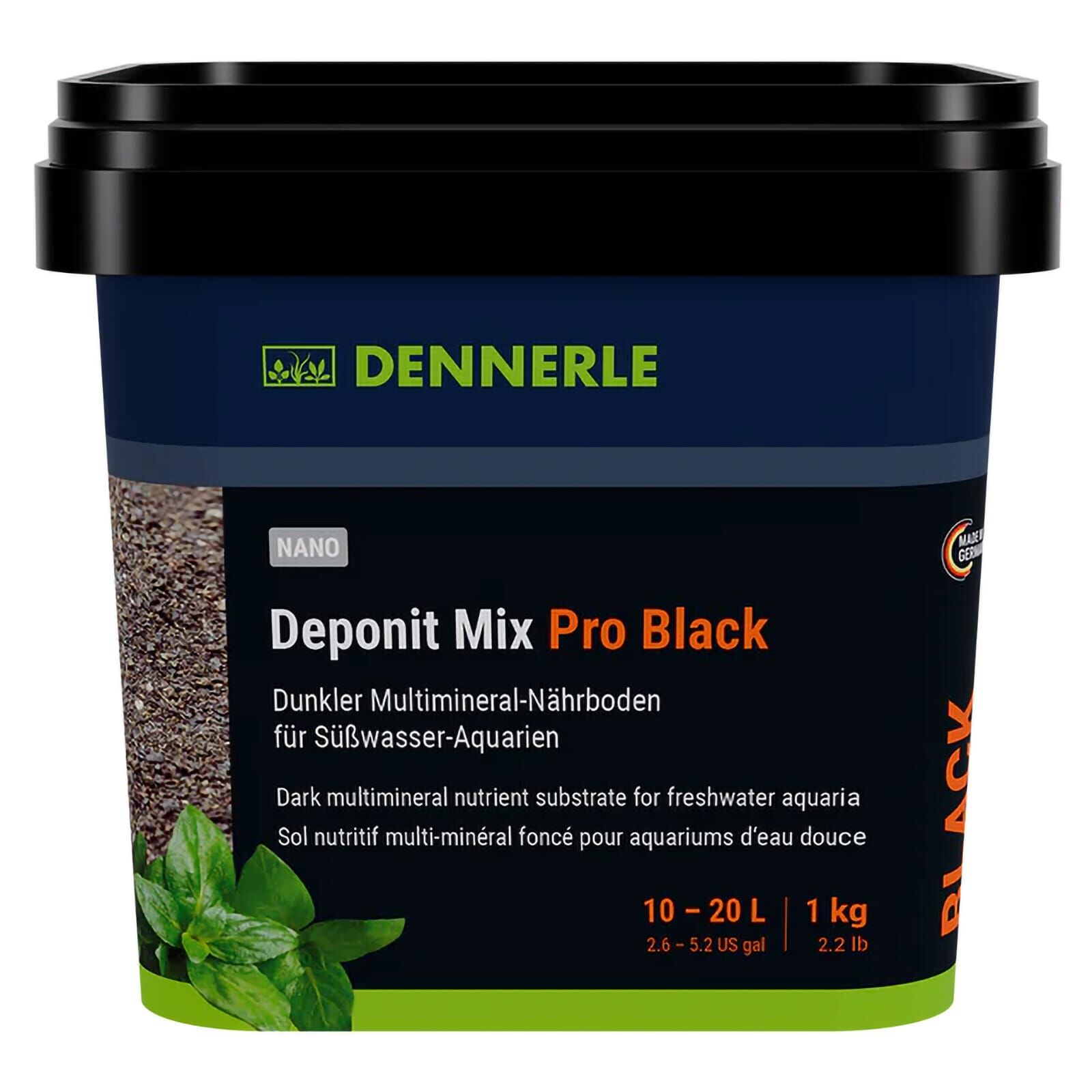 Embalagem azul escuro com tampa preta do substrato Dennerle Deponti Mix Pro Black para aquários