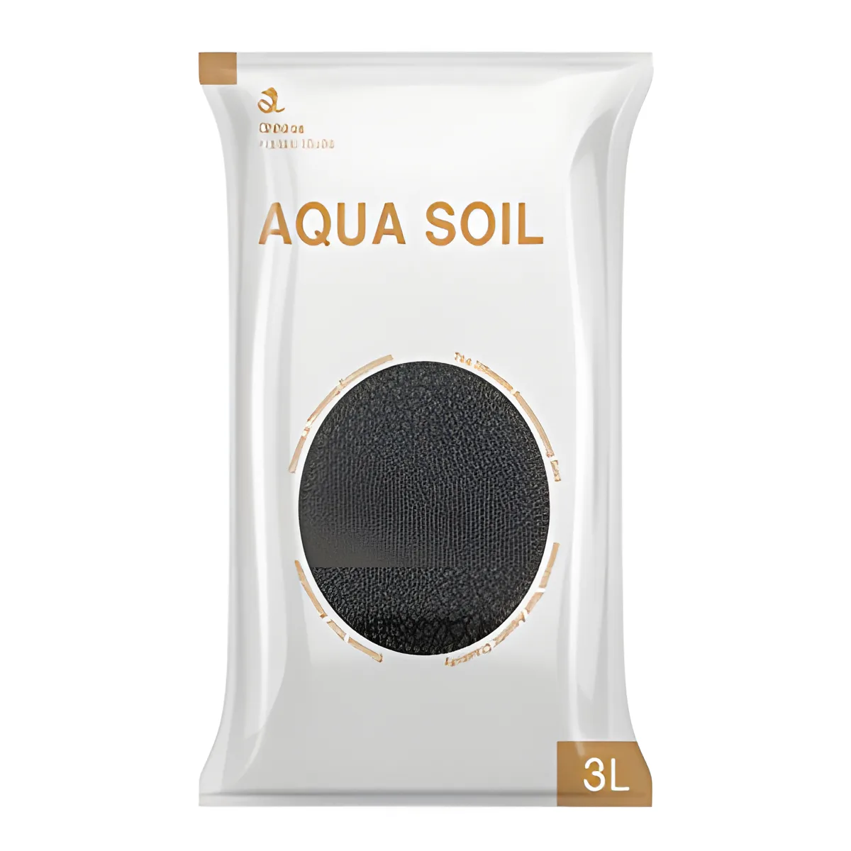 Embalagem de solo para aquário Aqua Soil branco com texto dourado e capacidade 3L