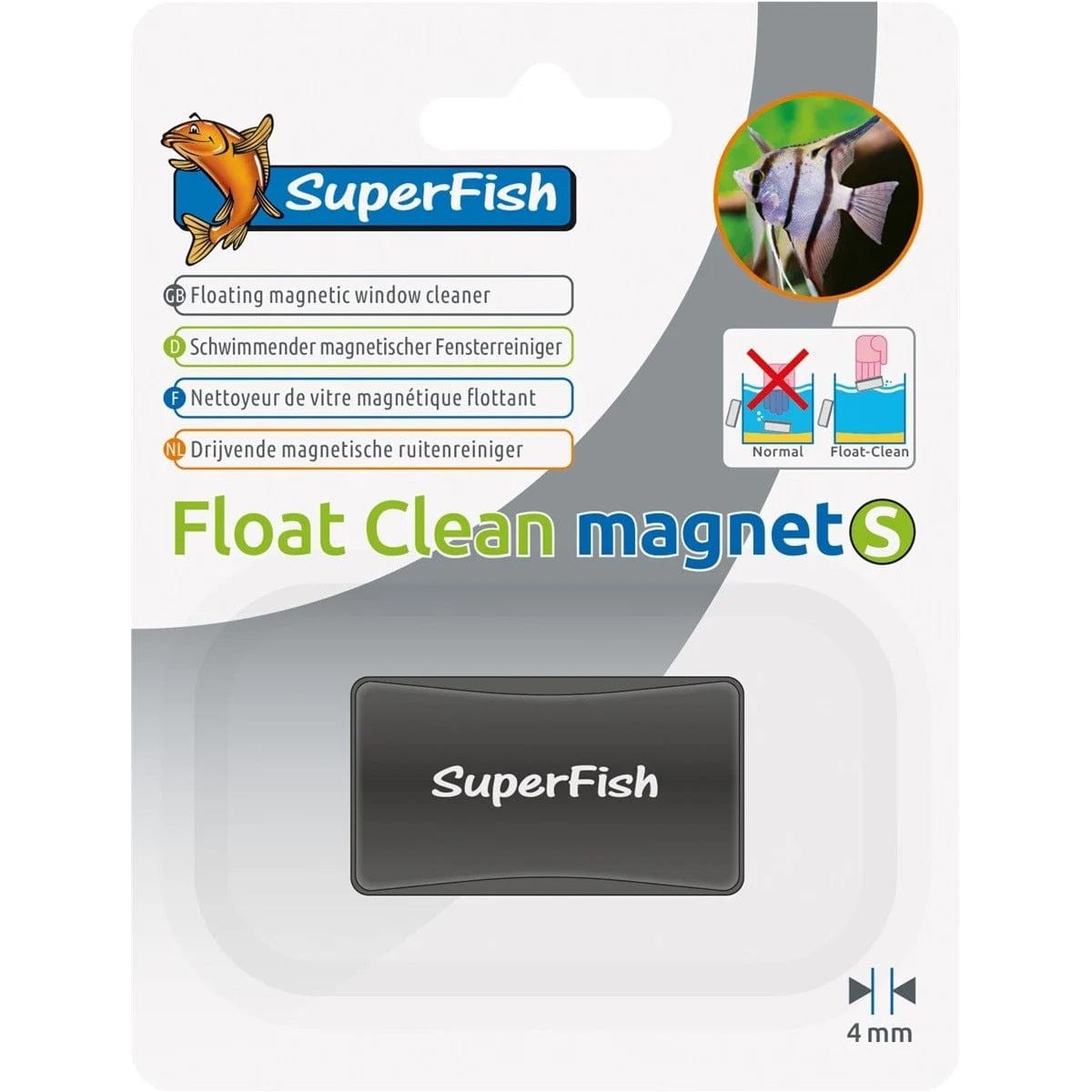 Limpa-vidros magnético flutuante SuperFish preto em embalagem branca