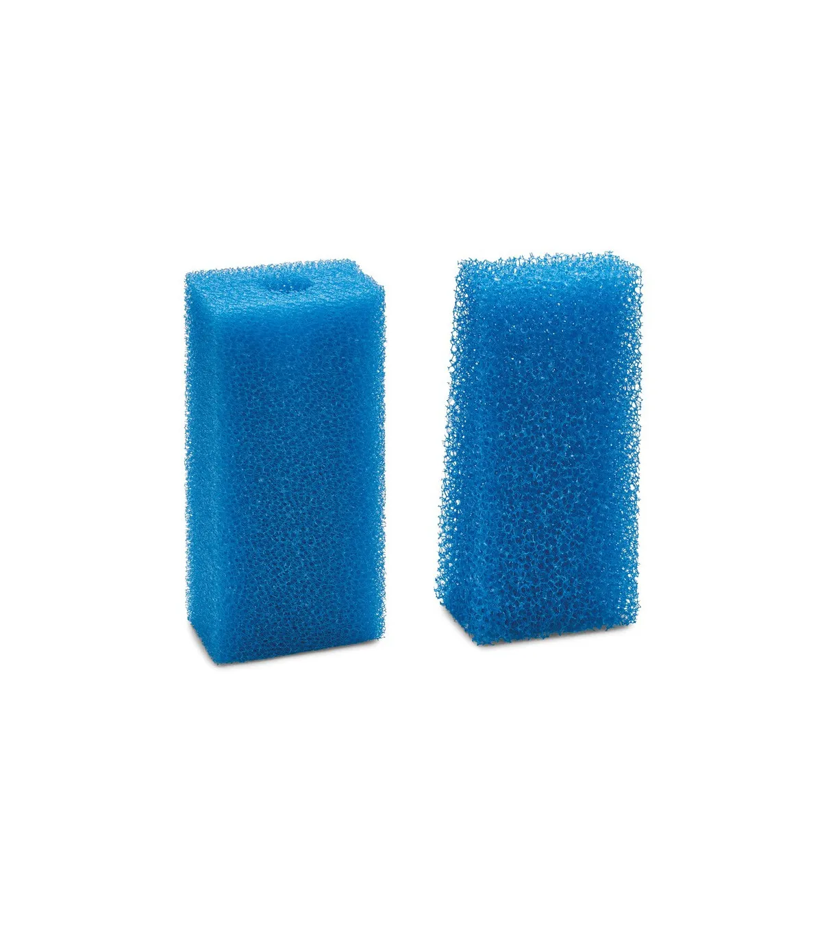 Dois blocos azuis de esponja retangulares com textura de malha aberta