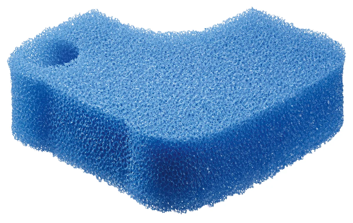 Esponja azul porosa com orifício circular