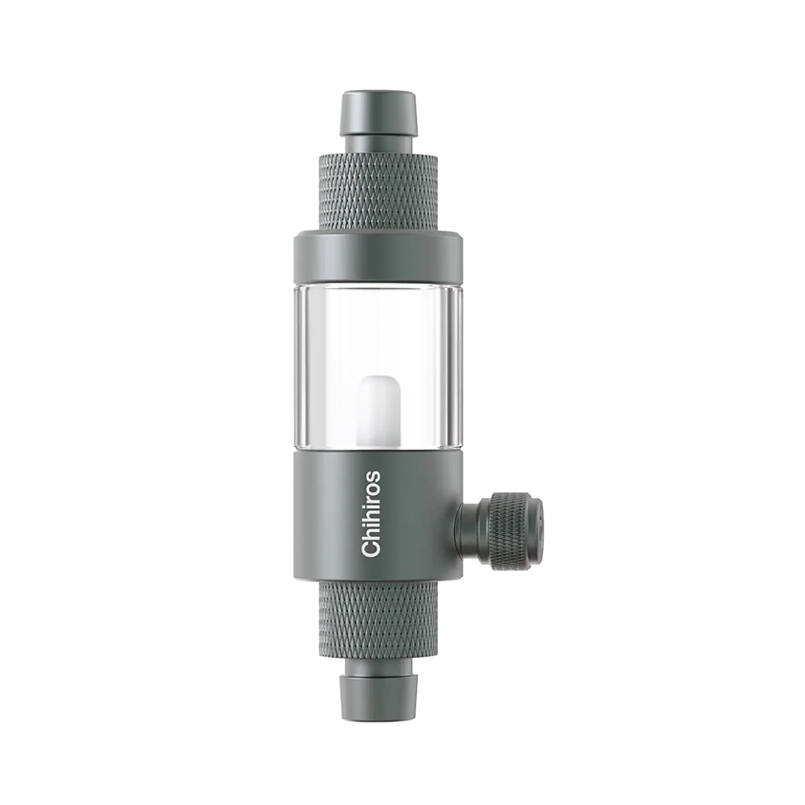 Filtro portátil cinza escuro com depósito transparente e botão lateral