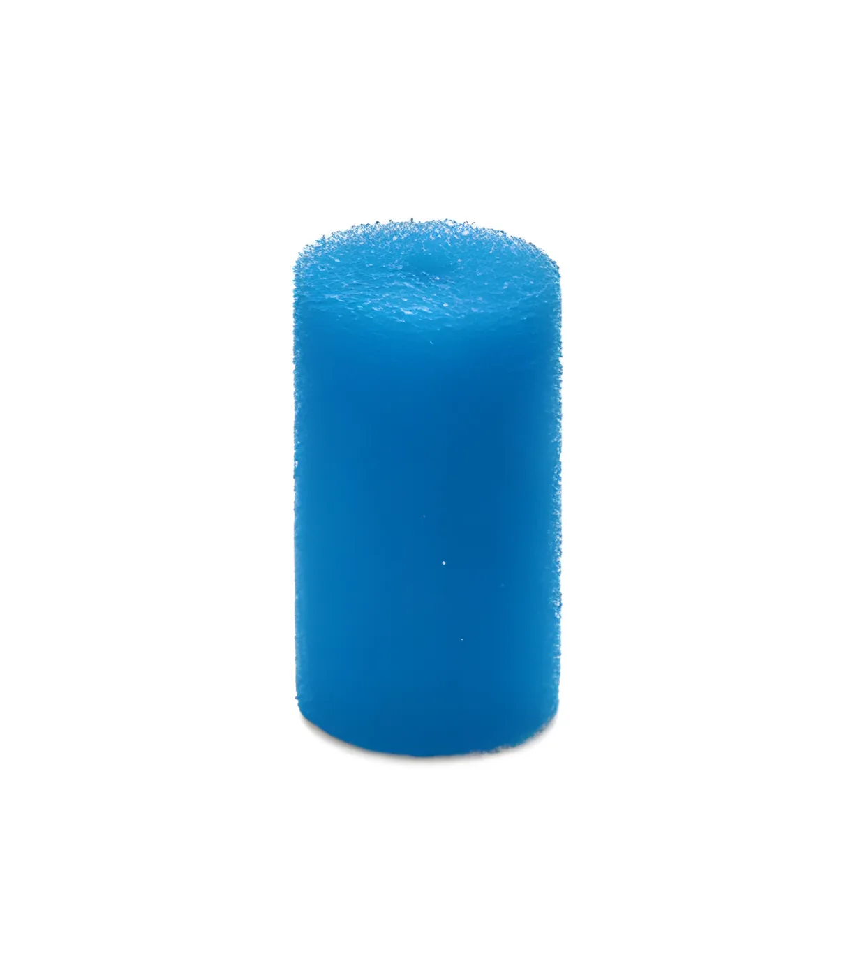 Pega de espuma cilíndrica azul com textura porosa