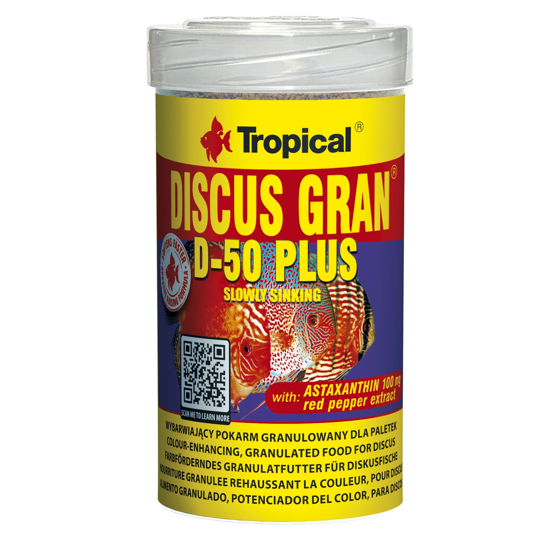 Embalagem de alimento para peixes Tropical DISCUS GRAN D-50 PLUS com imagem de peixes