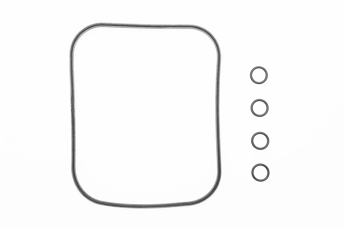 Conjunto de junta e anéis metálicos sobre fundo branco