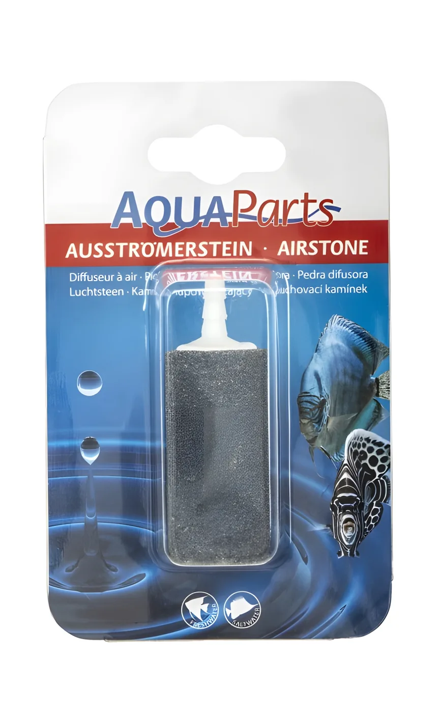Difusor de ar Aquaparts na embalagem com imagens de peixes azuis e gota de água