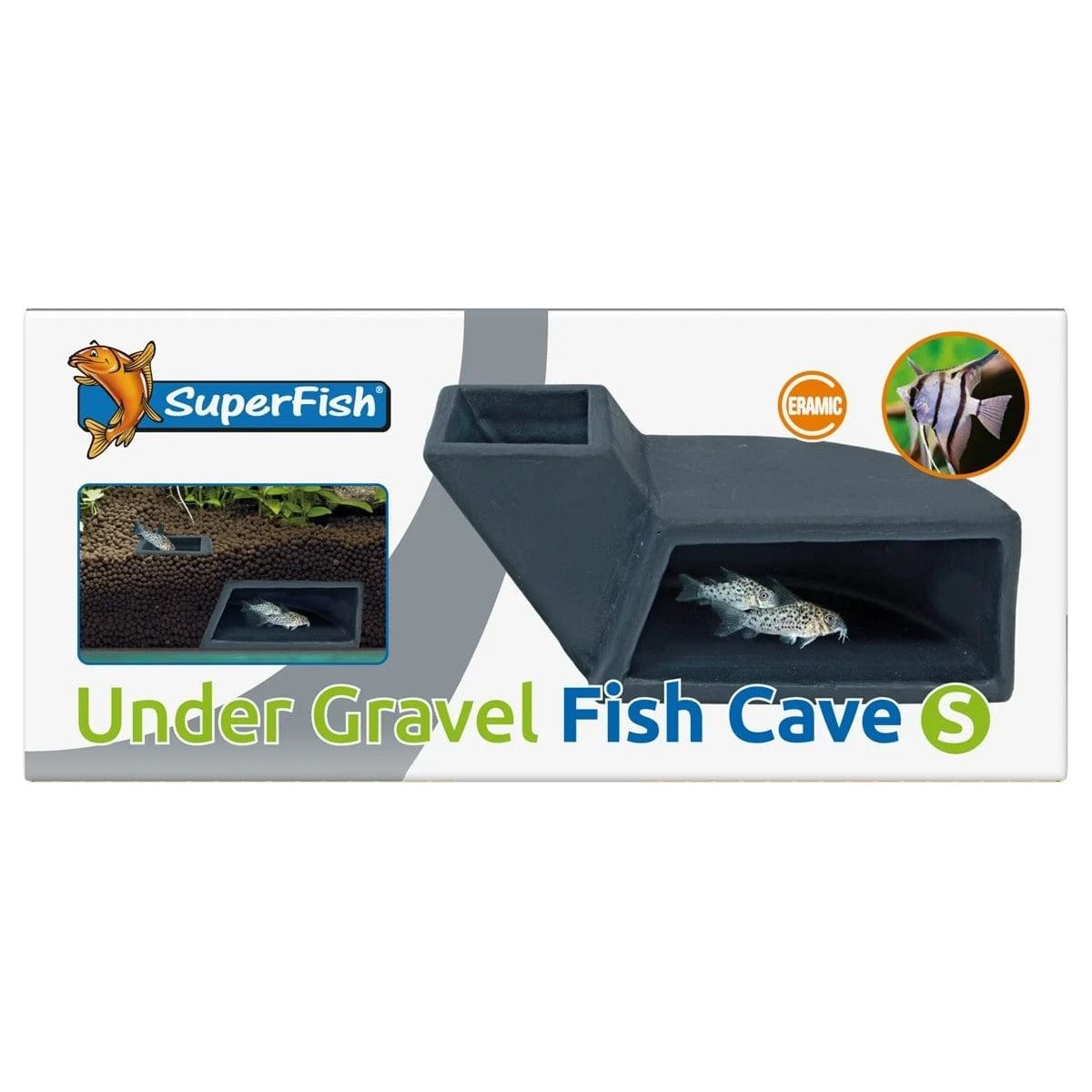 Embalagem de caverna para peixes Under Gravel Fish Cave S da SuperFish em cerâmica preta