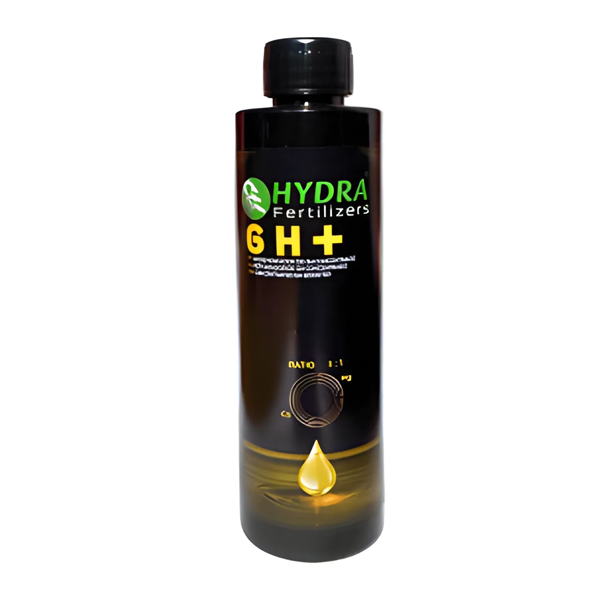 Frasco preto de fertilizante HYDRA Fertilizers GH+