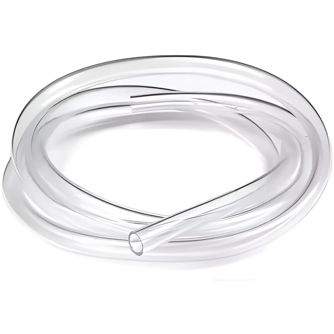 Tubo flexível transparente em espiral sobre fundo branco
