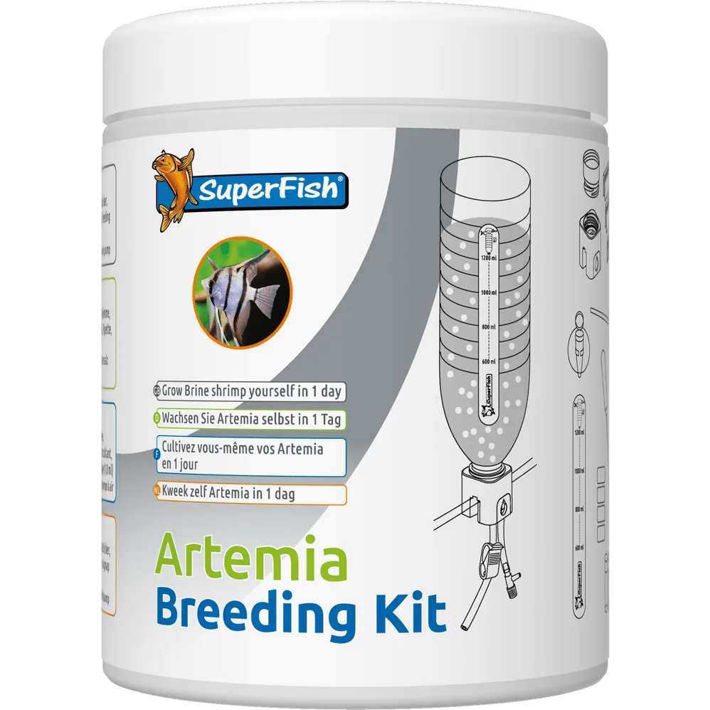 Recipiente de Artemia Breeding Kit da SuperFish com ilustrações e texto