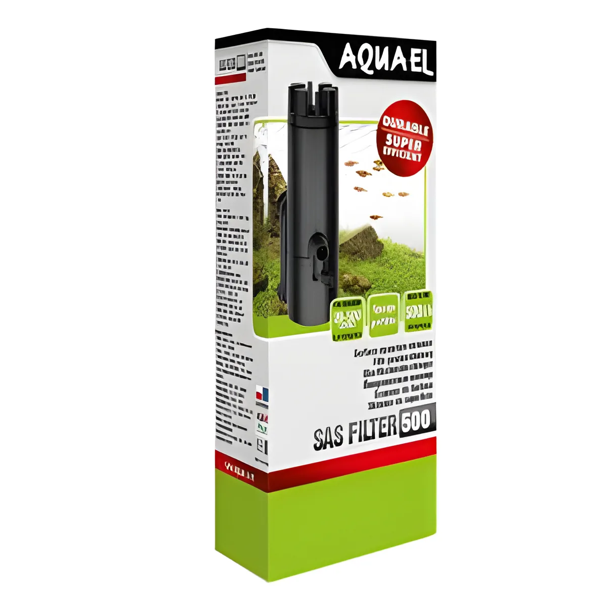 Filtro para aquário Aquael SAS Filter 500 em caixa branca e verde