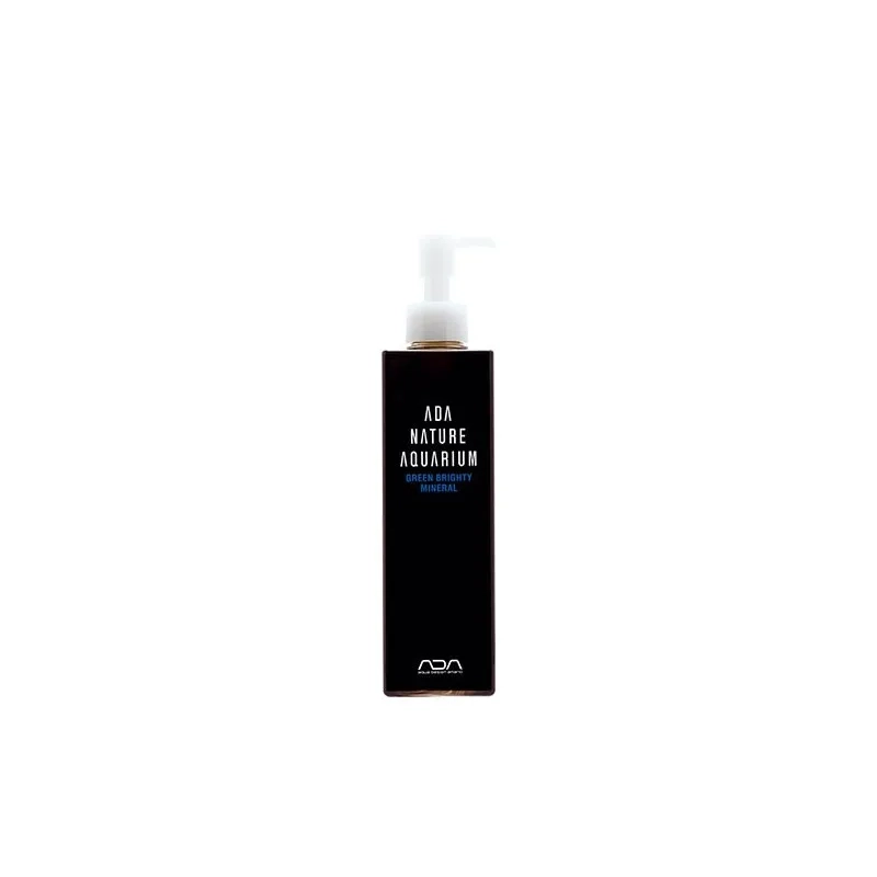 Frasco preto retangular com doseador branco e rótulo ADA Nature Aquarium