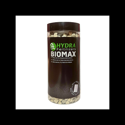 Frasco castanho com grânulos e rótulo HYDRA Fertilizers PROMAX BIO