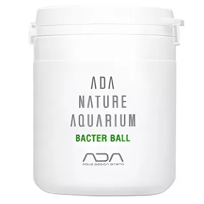 Recipiente branco de plástico com tampa e rótulo ADA NATURE AQUARIUM BACTER BALL
