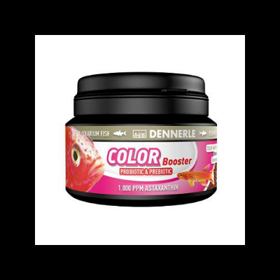 Pote preto com rótulo rosa DENNERLE Color Booster para peixes de aquário