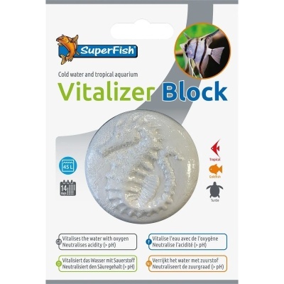 Produto SuperFish Vitalizer Block para aquários com pastilha branca texturizada