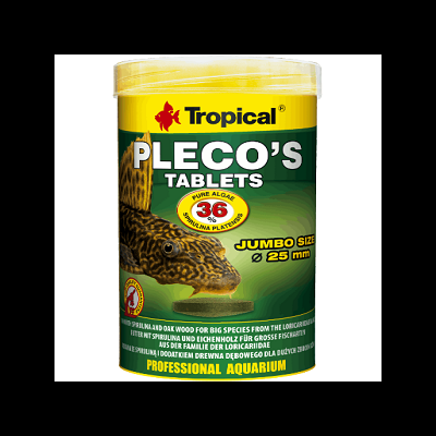 Embalagem de tablets Pleco's da Tropical para aquário, verde e amarela