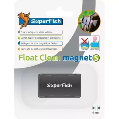 Limpa vidros magnético flutuante SuperFish em embalagem branca com texto e imagem de peixe