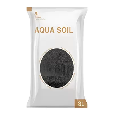 Embalagem de solo para aquário Aqua Soil branco com texto dourado e capacidade 3L