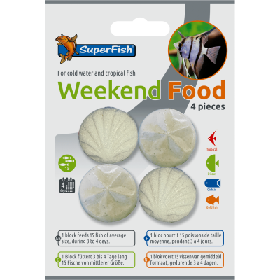 Pacote de comida para peixes SuperFish Weekend Food com 4 blocos redondos