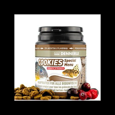 Frasco de comida para peixes Dennerle Cookies com bolachas e cranberries