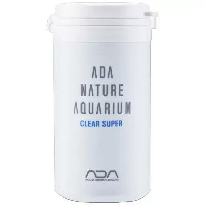 Recipiente branco com texto ADA NATURE AQUARIUM CLEAR SUPER e logotipo ADA AQUA DESIGN AMANO