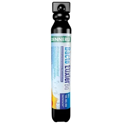 frasco preto com suplemento aquático Dennerle BactoElixier Bio