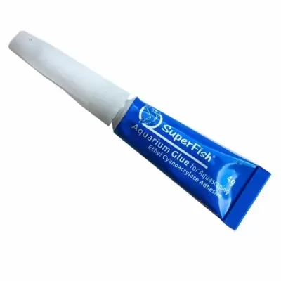 Cola líquida azul SuperFish Aquarium Glue com tampa branca