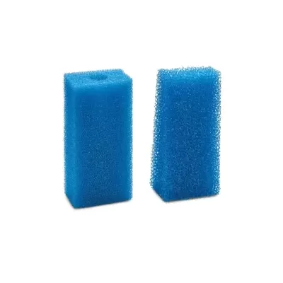 Dois blocos azuis de esponja retangulares com textura de malha aberta