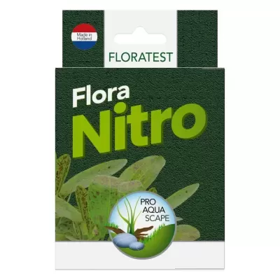 Embalagem de produto Flora Nitro com folhas verdes e selo Pro Aqua Scape