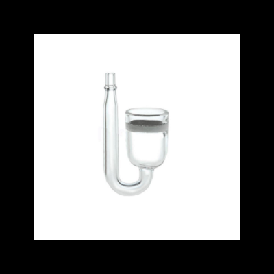 Acessório de vidro transparente em forma de U com câmara cilíndrica cheia de líquido