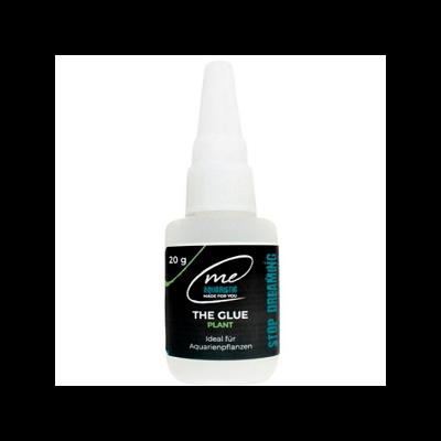 Frasco pequeno de cola branca com rótulo preto e azul