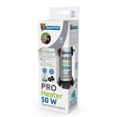 Aquecedor de aquário SuperFish PRO Heater 50 W em embalagem