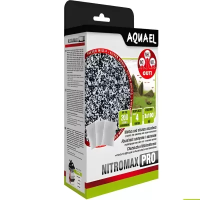 Embalagem do produto AQUAEL NITROMAX PRO em fundo branco com detalhes vermelhos e verdes