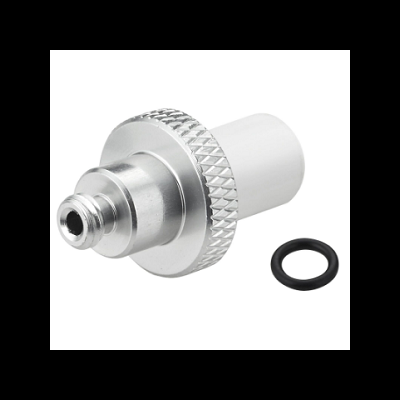 Adaptador metálico prateado com anel de borracha preto