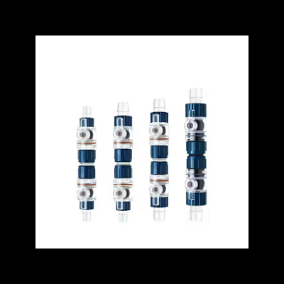 Distribuidores hidráulicos modulares em azul e transparente