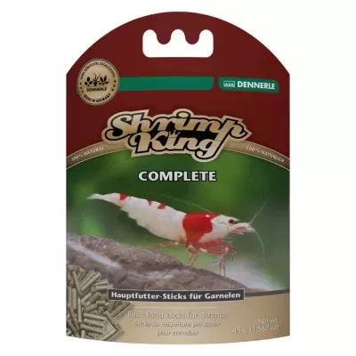 Embalagem de comida para camarões com imagem de camarão e texto Shrimp King Complete