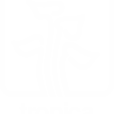Logótipo branco com três folhas estilizadas e texto tropica