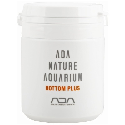 Frasco branco de plástico com tampa e texto ADA NATURE AQUARIUM BOTTOM PLUS