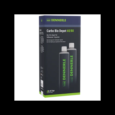Embalagem do produto Carbo Bio Depot 60/80 Dennerle com dois frascos para aquários