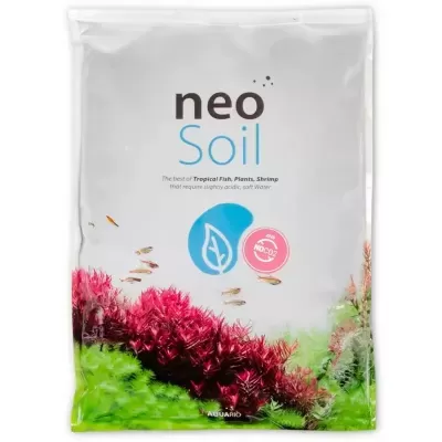 Embalagem branca de solo para aquário neo Soil com ilustração de plantas aquáticas e peixes