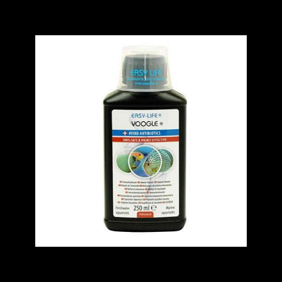 Frasco preto de 250 ml Easy Life Voogle para aquários com tampa transparente e rótulo branco colorido